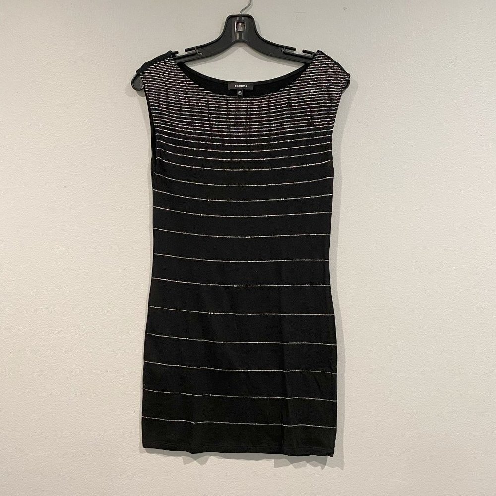 Black and Silver Sparkly Express Mini Dress - Size Extra Small (XS)